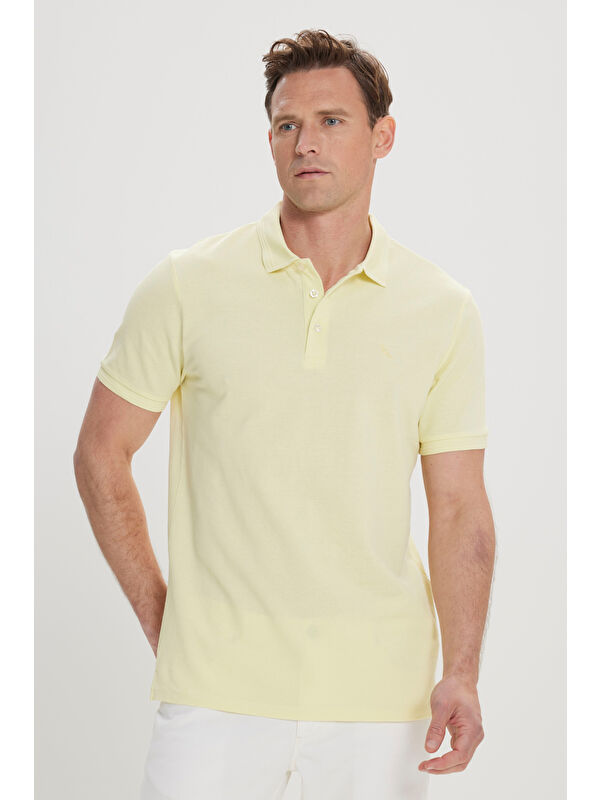 Altınyıldız Classics Erkek Sarı Slim Fit Dar Kesim Polo Yaka %100 Pamuk Kısa Kollu Tişört