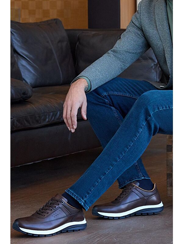 Koyu Kahverengi %100 Deri Analin Bağcıklı Casual Ayakkabı 1033245161 - Görsel 3