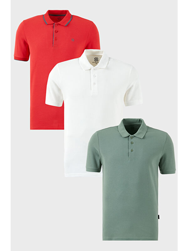 Buratti Pamuklu Regular Fit Düğmeli Polo Yaka 3'lü Paket %100 Pamuk Tişört 590211827S3