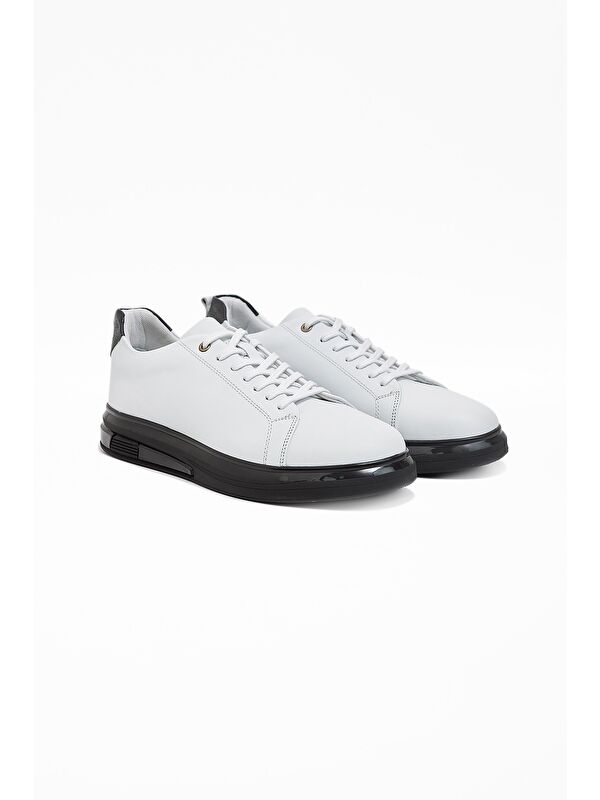 Beyaz Hakiki Deri Bağcıklı Casual Ayakkabı 1033240153 - Görsel 3