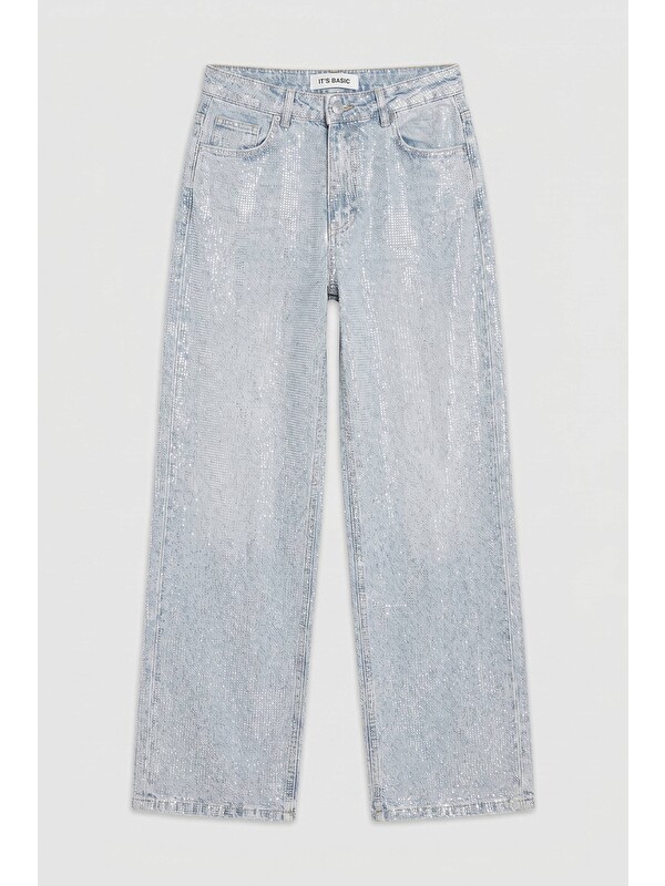It's Basic Kadın Ice T-4s6-3 Straight Fit Parlak Taşlı Özel Tasarım Denim Jean
