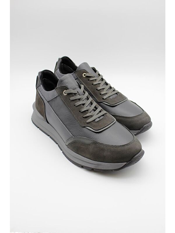 Gri Hakiki Deri Termo Taban Bağcıklı Casual Ayakkabı 1033235114 - Görsel 4