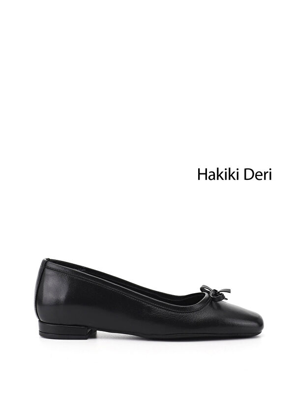 GÖNDERİ(R) Kadın SİYAH Fiyonklu Hakiki Deri Babet