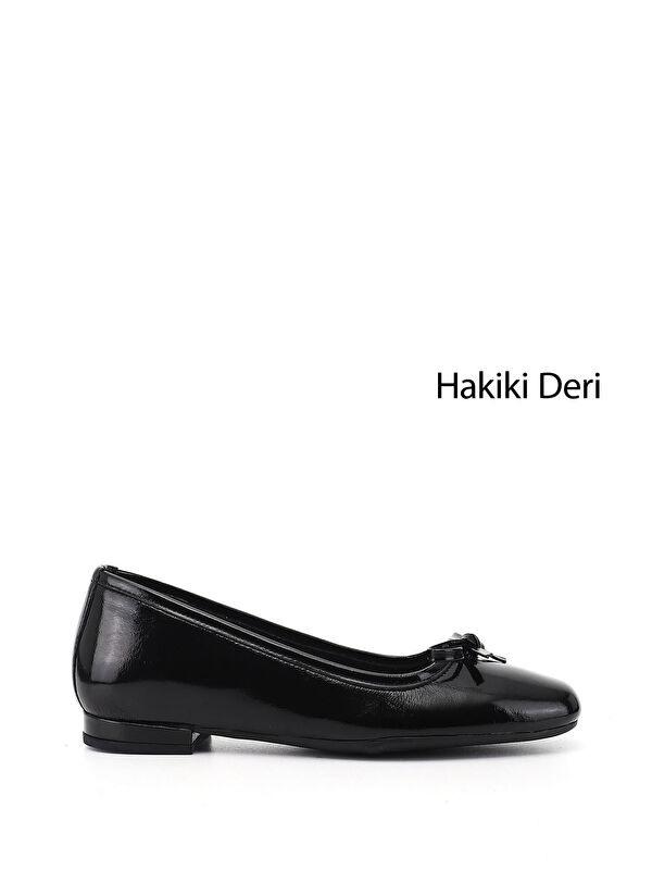 GÖNDERİ(R) Kadın AÇIK SİYAH Fiyonklu Hakiki Deri Babet