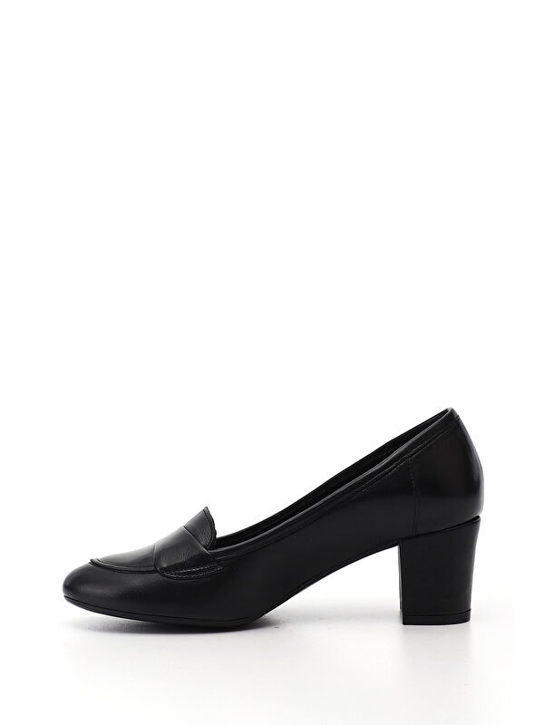 Gonderi(r) Siyah Gonderi(r) Kalin Kadın Topuklu Hakiki Deri Ayakkabı