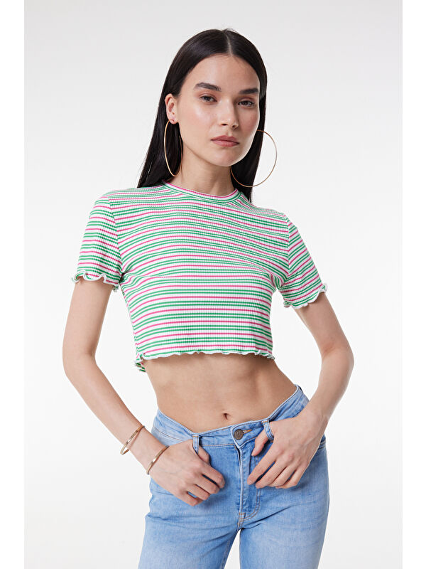 Lee Karışık Slim Fit Bisiklet Yaka Kısa Kollu Crop Renkli Esnek Tişört