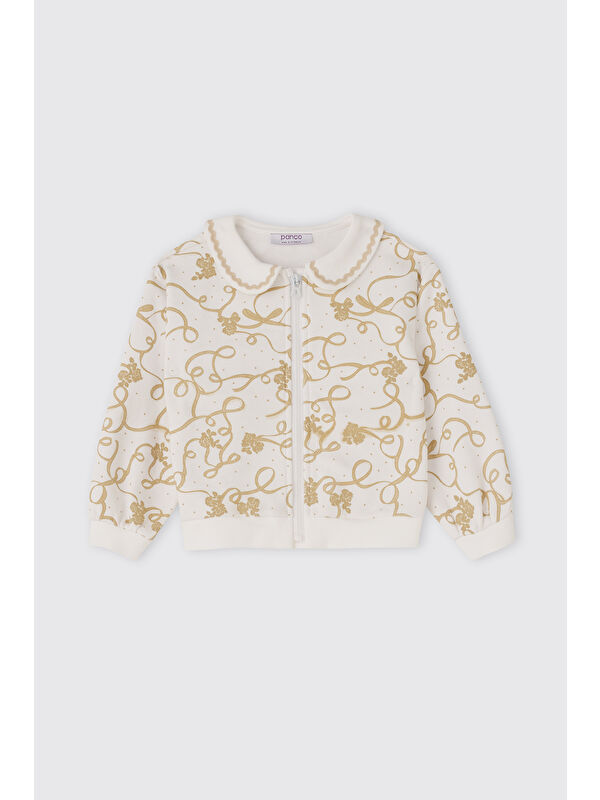 Panço Kız Bebek Fermuarlı Beyaz Sweatshirt