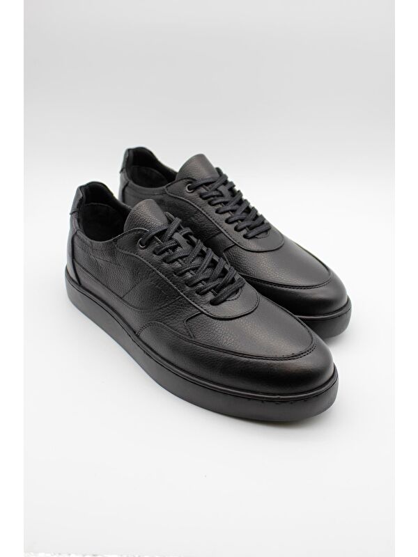 Siyah Hakiki Deri Kauçuk Taban Bağcıklı Casual Ayakkabı 1033235118 - Görsel 4