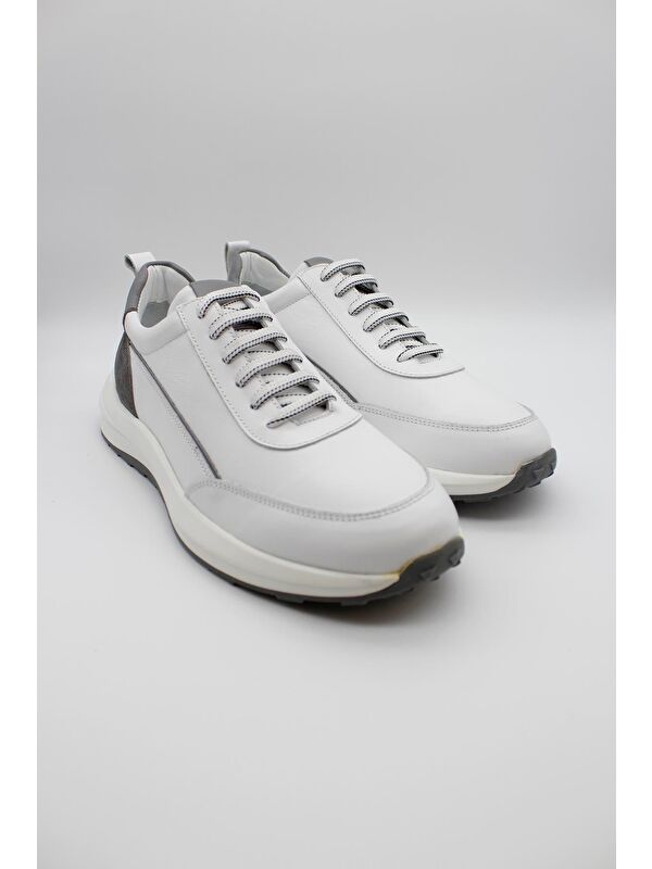 Beyaz Hakiki Deri Analin Eva Taban Bağcıklı Casual Ayakkabı 1033235112 - Görsel 4