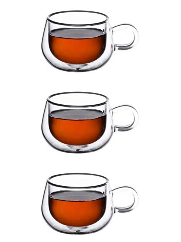 Kitchen Design Lab Çift Cidarlı 200 ml Kulplu Cam Kupa 3 Adet 2673