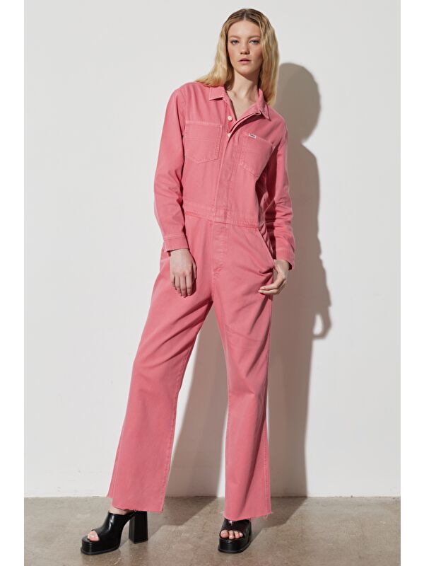 Wrangler Kick Flare Regular Fit Gömlek Yaka Geniş Paça Pembe Tulum