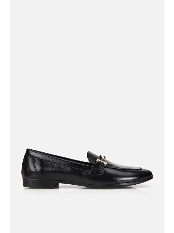 Yaya By Hotiç Kadın Siyah Rugan Gold Tokalı  Loafer