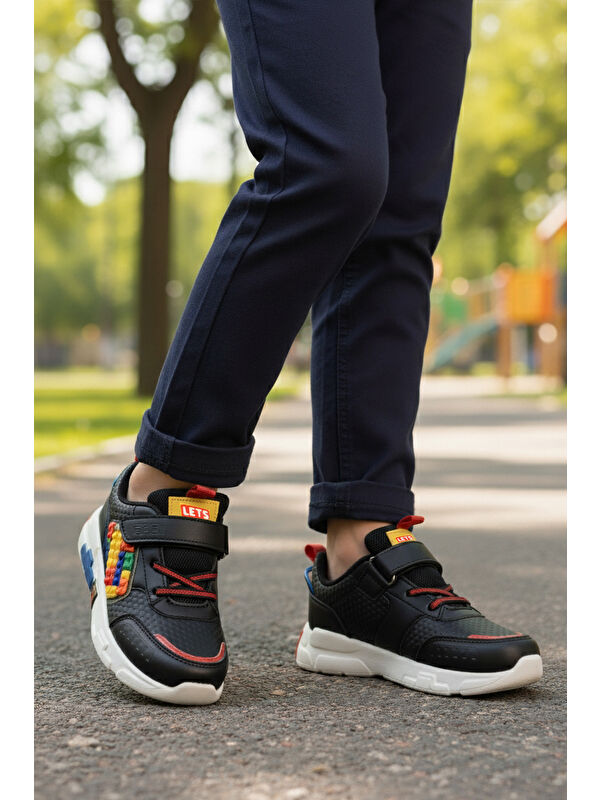 Siyah Cırtlı Işıklı Hafif Erkek Çocuk Spor Ayakkabı Heros P - Görsel 5