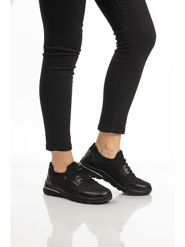 Siyah Nubuk Hakiki Deri Anatomik Kadın Casual Ayakkabı PLV061 Z - Görsel 3