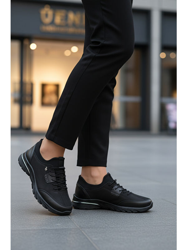 Siyah Nubuk Hakiki Deri Anatomik Kadın Casual Ayakkabı PLV061 Z - Görsel 4