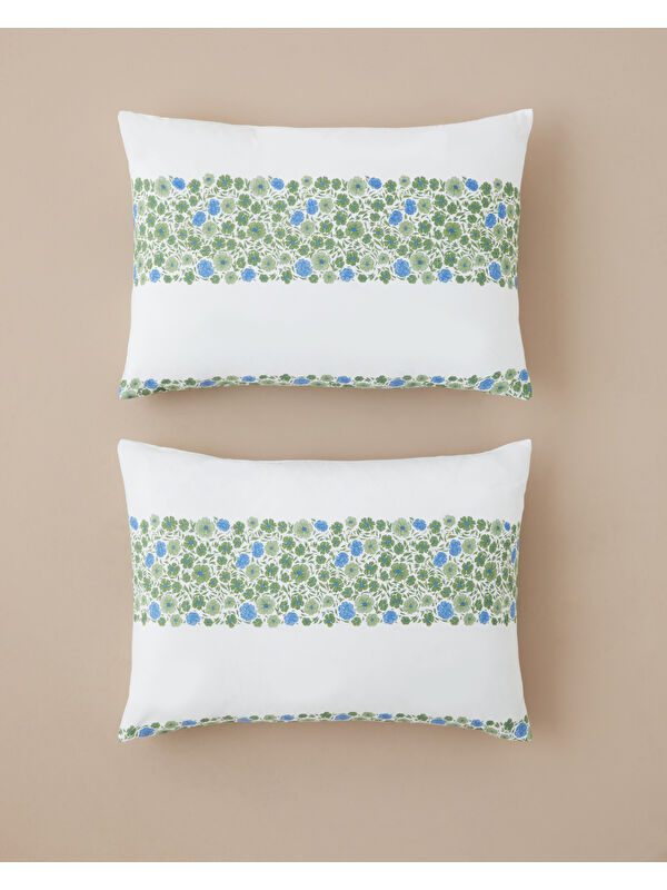 English Home Forest Blossom Kolay Ütülenir 2'li Yastık Kılıfı 50x70 cm Mavi - Yeşil