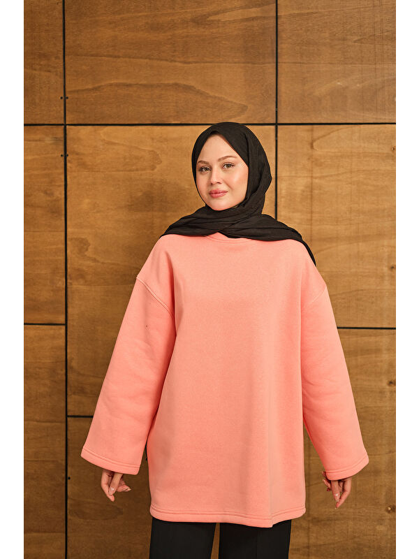 Locco Moda Kadın Bisiklet Yaka Sweat Somon