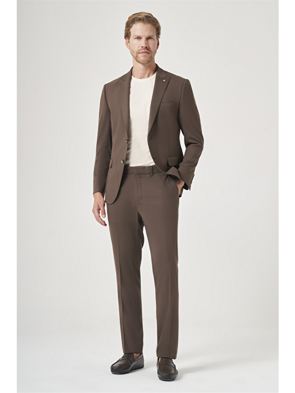 İMZA Kahverengi Kırlangıç Yaka 6 Drop Slim Fit Tam Astar Esnek Takım Elbise 1001260148