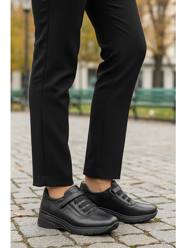 Siyah Hakiki Deri Anatomik Kadın Casual Ayakkabı PLV144 Z - Görsel 4