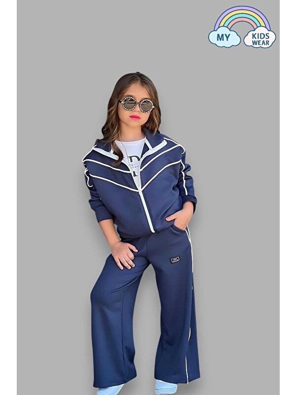 My Kids Wear Kız Çocuk 3’lü Cepli Koyu İndigo Okul Eşofman Takımı 5-14 Yaş 12039