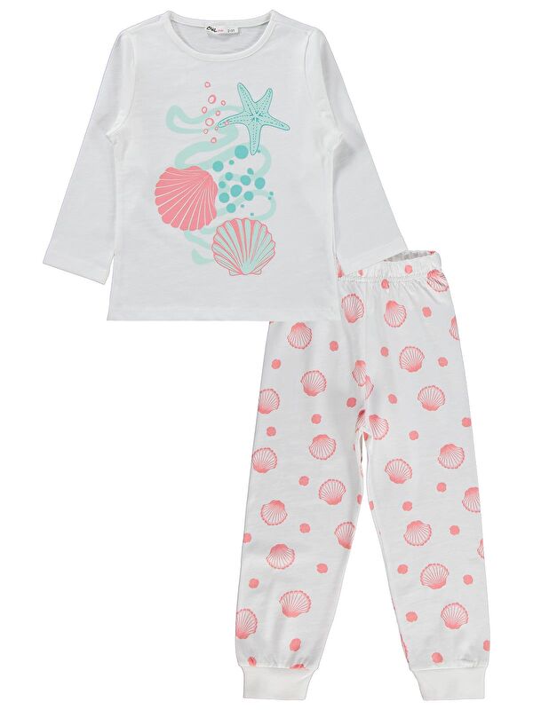 Civil Girls Deniz Kabuğu Desenli 2-5 Yaş Pijama Takımı - Beyaz 5-6 Yaş
