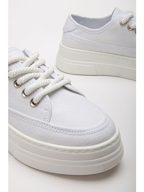 Tonny Black Beyaz Tonny Black Poli Taban Kadın Keten Halat Bağcıklı Spor Ayakkabı