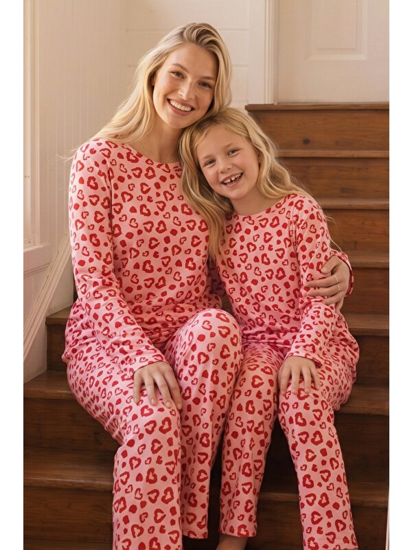 Siyah İnci Pembe Desenli Termal Kumaşlı Ultra Soft Yumuşak Örme Pijama Takımı