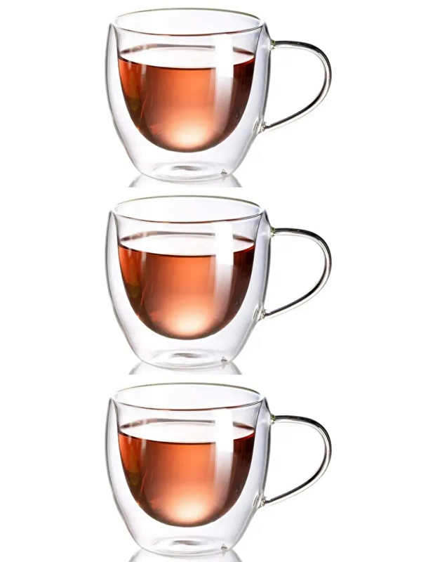 Kitchen Design Lab Çift Cidarlı 250 ml Kulplu Cam Bardak 3 Adet 2037