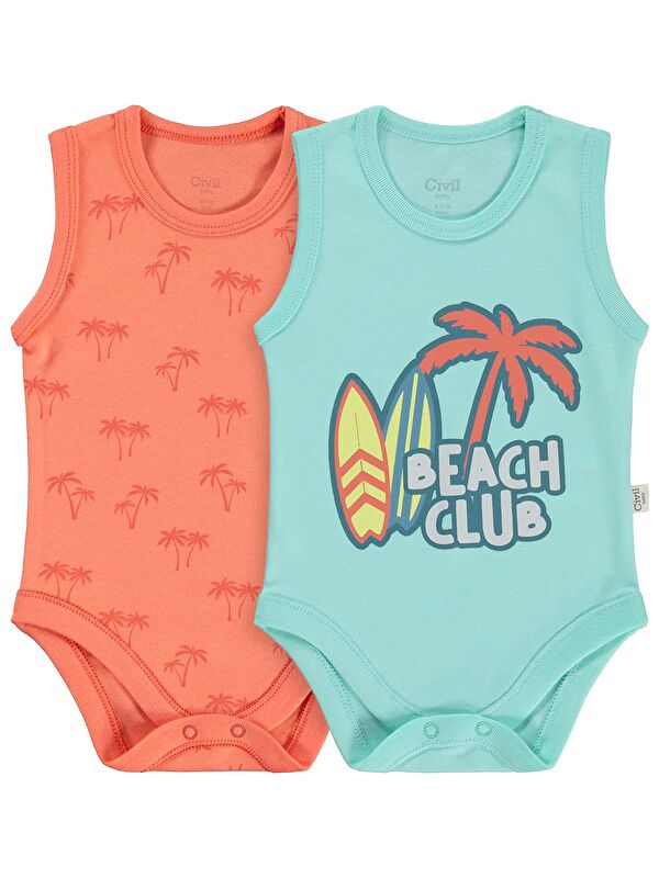 Civil Baby Palmiye Baskılı 2'li Set 3-18 Ay Çıtçıtlı Badi - Mercan-Mint