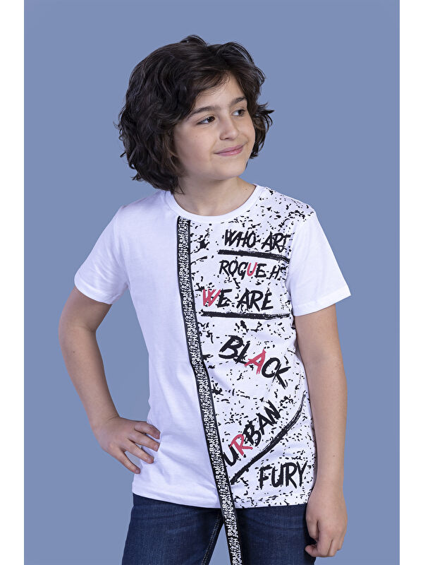 Toontoykids Erkek Çocuk Şerit Detaylı Baskılı Tişört