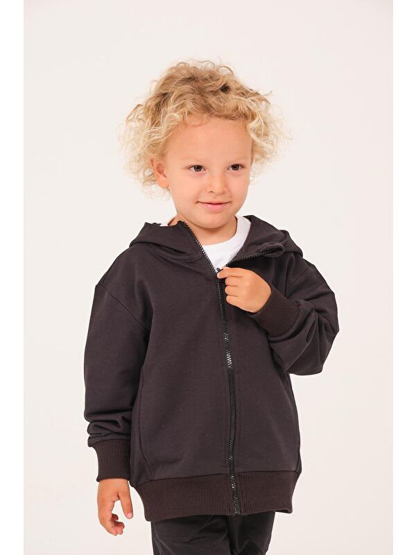 ZEYLAND Unisex Çocuk Basic Kapüşonlu Ceket - Siyah