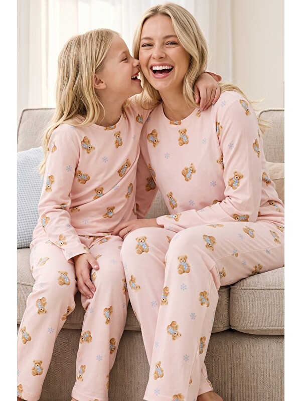 Siyah İnci Pembe Desenli Termal Kumaşlı Ultra Soft Yumuşak Örme Pijama Takımı