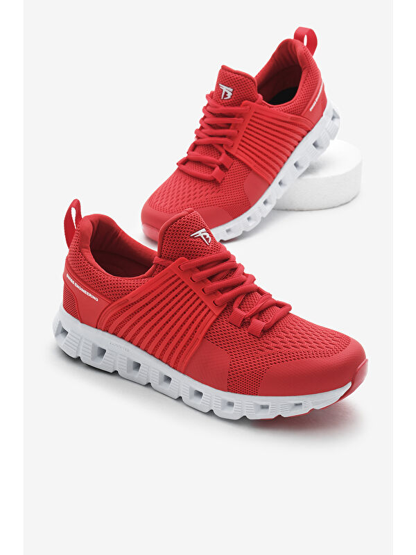 TONNY BLACK Unisex Kırmızı Tasarım Termo Taban Şeritli Nefes Alabilen Kumaş Bağcıklı Spor Ayakkabı
