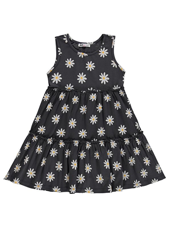 Civil Girls Papatya Desenli 6-9 Yaş Elbise - Gri