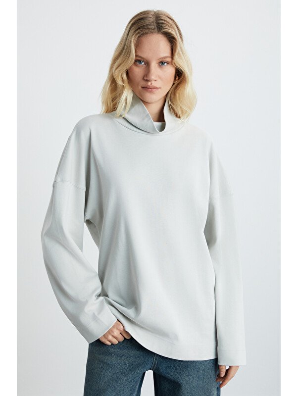 ETHIQUET HERMIONE Kadın İnterlok Kumaşlı Hafif Bogazlı Oversize Modest GRİ Sweatshirt
