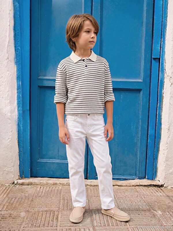 Civil Boys Çizgili Polo Yaka 6-9 Yaş Sweatshirt - Lacivert