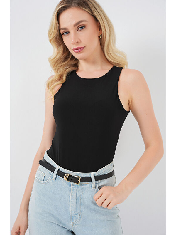 Bigdart Kadın Halter Yaka Çıtçıtlı Body 972 - Siyah
