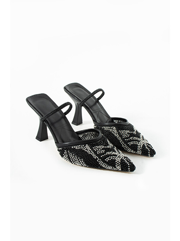 DUXAL SHOES Liza Işıltılı Boncuk Detaylı Sivri Burun Topuklu Ayakkabı