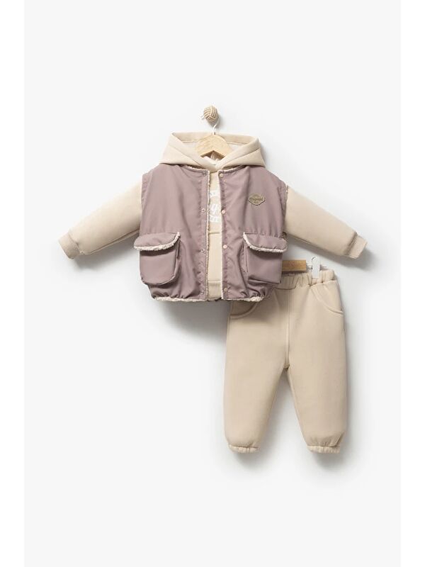 Jikko Baby Kapüşonlu Yelekli 3’lü Unisex Bebek Takım 8173