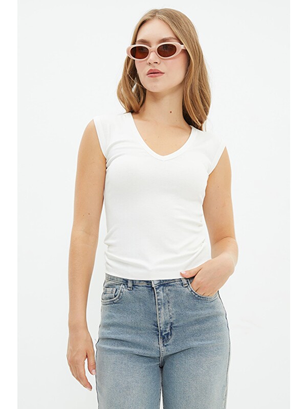 Fullamoda Basic V Yaka Kolsuz Bluz