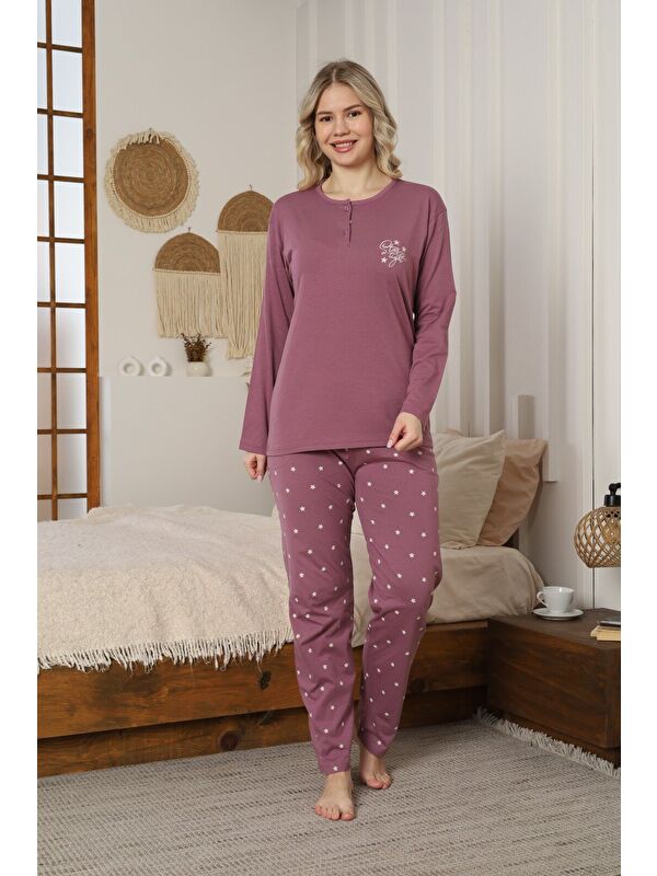 Formo Kadın Modal Kumaş Yıldızlı Düğmeli Kaliteli Esnek Rahat Pijama Takımı