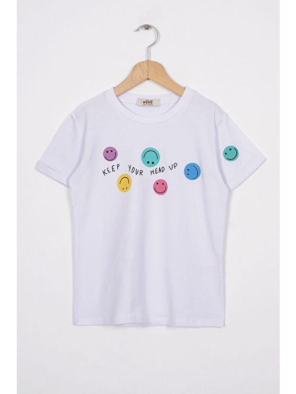 Zepkids Smile Baskılı Beyaz Renk Kız Çocuk Tshirt
