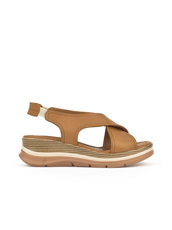 Kadın Hakiki Deri Dolgu Topuk Sandalet 1511020Z2562 Taba - Görsel 2