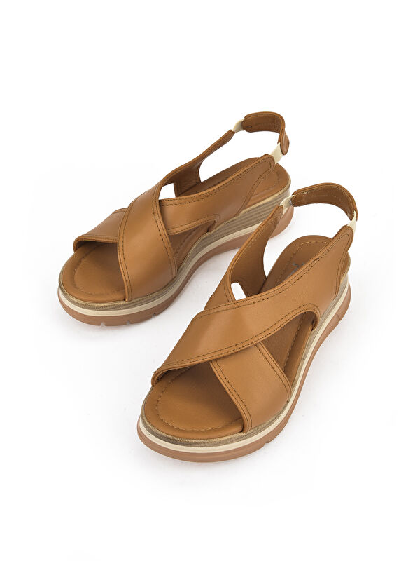 Kadın Hakiki Deri Dolgu Topuk Sandalet 1511020Z2562 Taba - Görsel 6