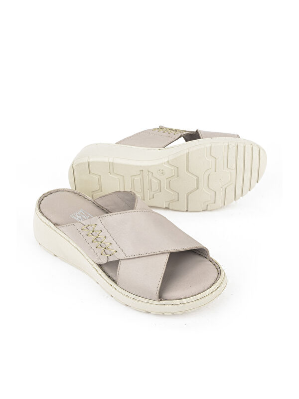 Kadın Hakiki Deri Terlik 1511048Z15 Taş - Görsel 5