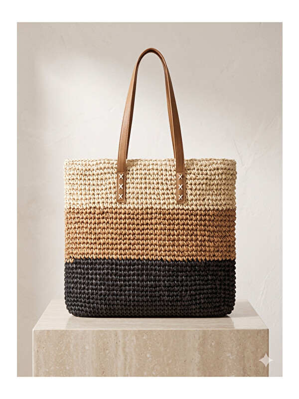 Luminos Butik Siyah Hasır Çanta 42x42 CNT1066