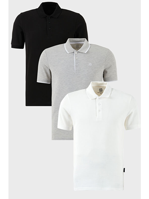 Buratti Pamuklu Regular Fit Düğmeli Polo Yaka 3'lü Paket %100 Pamuk Tişört 590211827S3