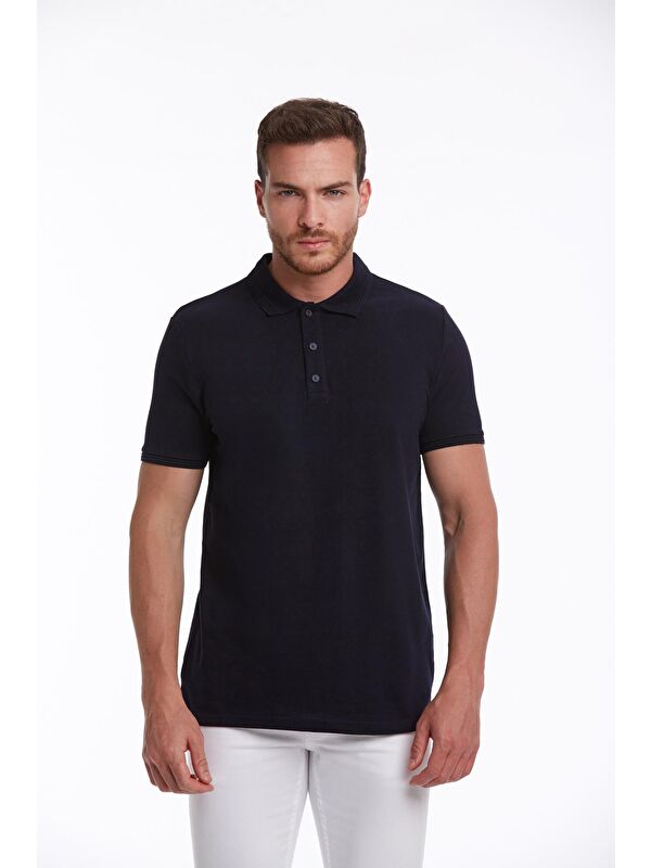 Hatemoğlu Lacivert Regular Fit Düz 100% Pamuklu Polo Yaka Tişört