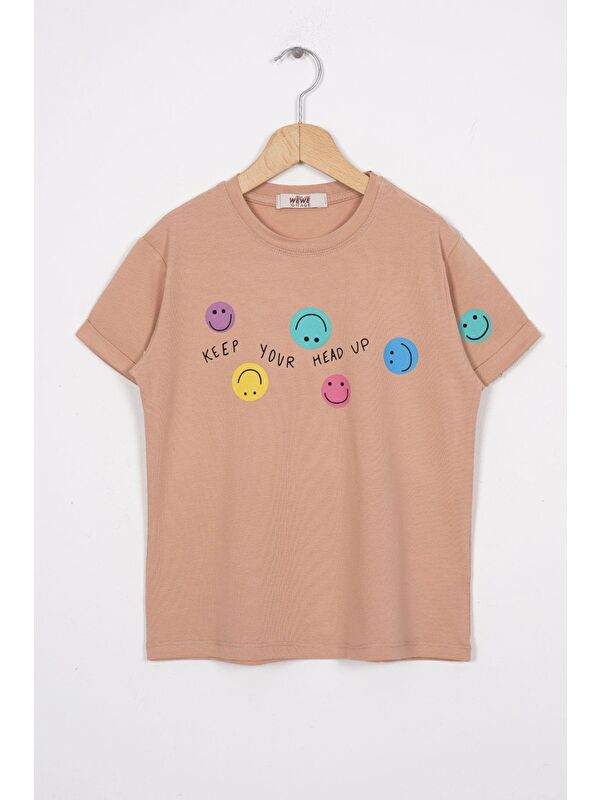 Zepkids Smile Baskılı Bej Renk Kız Çocuk Tshirt