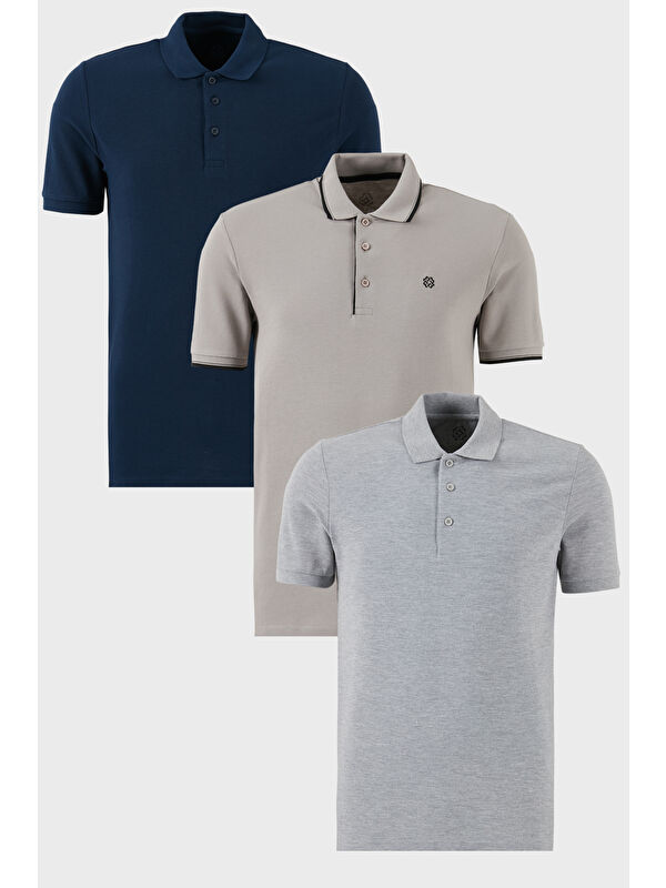Buratti Pamuklu Regular Fit Düğmeli Polo Yaka 3'lü Paket %100 Pamuk Tişört 590211827S3